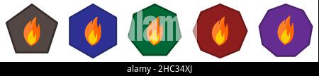 Flame icon in polygons with different number of edges. Fire element sign Stock Vector