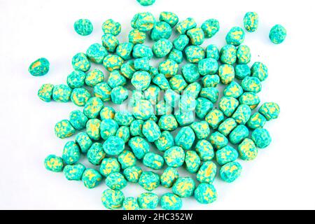 Dried pea seeds. Close-up on a white background. Stock Photo