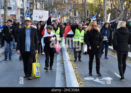 Marseille, France. 18th Dec, 2021. Protesters seen marching during the demonstration as they took to the streets of France protesting against the health pass. (Credit Image: © Gerard Bottino/SOPA Images via ZUMA Press Wire) Stock Photo
