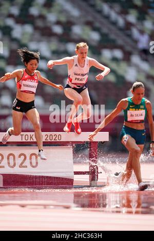 Aimee Pratt participating in the 3000 meters steeplechase at the 2020 Tokyo Olympics. Stock Photo