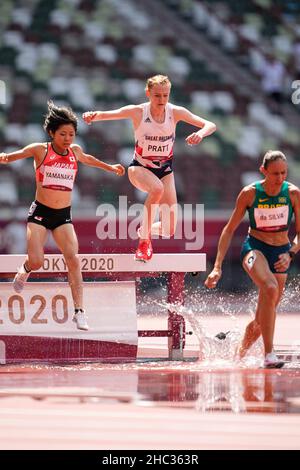 Aimee Pratt participating in the 3000 meters steeplechase at the 2020 Tokyo Olympics. Stock Photo