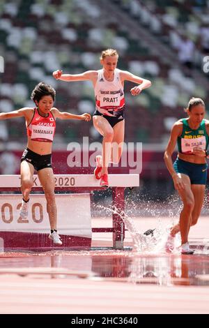 Aimee Pratt participating in the 3000 meters steeplechase at the 2020 Tokyo Olympics. Stock Photo