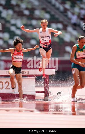 Aimee Pratt participating in the 3000 meters steeplechase at the 2020 Tokyo Olympics. Stock Photo