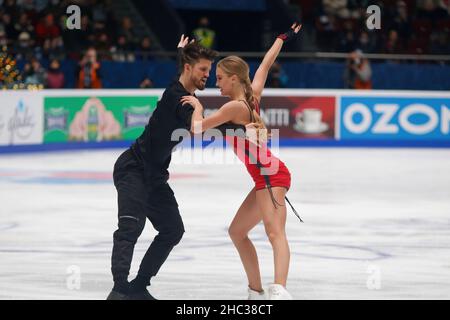 Saint Petersburg, Russia. 23rd Dec, 2021. Alexandra Stepanova, Ivan Bukin of Russia compete during the Rhythm Dance, Ice Dance on day one of the Rostelecom Russian Nationals 2022 of Figure Skating at the Yubileyny Sports Palace in Saint Petersburg. Final score: 88.76 Credit: SOPA Images Limited/Alamy Live News Stock Photo