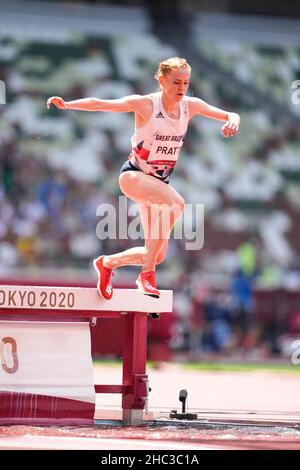 Aimee Pratt participating in the 3000 meters steeplechase at the 2020 Tokyo Olympics. Stock Photo