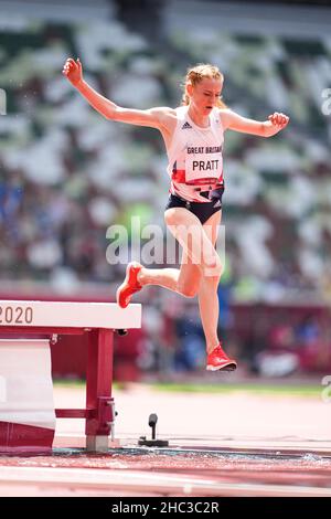 Aimee Pratt participating in the 3000 meters steeplechase at the 2020 Tokyo Olympics. Stock Photo