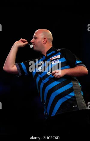 Rob Cross in action against Chris Dobey during night six of the BetMGM ...