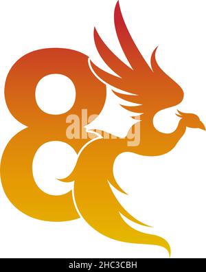 Number 8 icon with phoenix logo design template illustration Stock Vector