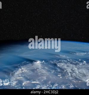 High altitude view of the Earth in space. Elements of this image furnished by NASA. Stock Photo