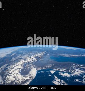 Northern Italy from space. Elements of this image furnished by NASA. Stock Photo