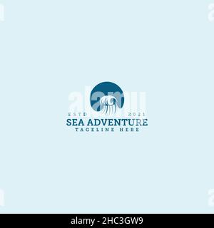 Modern design SEA ADVENTURE water wave logo design Stock Vector