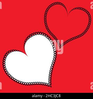 Illustration - Seamless pattern on a square background - hearts made of fabric, patchwork sewing. Design element of books, notebooks, postcards, interior items. Wallpapers, textiles, packaging, background for a website, mobile application or blog. love, valentine, lovers, holiday, textiles, patchwork, patchwork Stock Vector