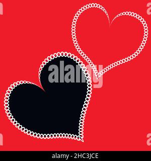 Illustration - Seamless pattern on a square background - hearts made of fabric, patchwork sewing. Design element of books, notebooks, postcards, interior items. Wallpapers, textiles, packaging, background for a website, mobile application or blog. love, valentine, lovers, holiday, textiles, patchwork, patchwork Stock Vector