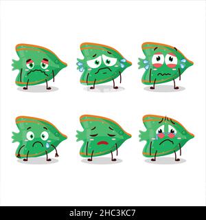 Fish green gummy candy cartoon character with sad expression. Vector illustration Stock Vector