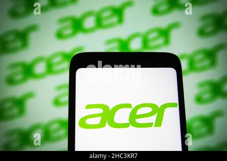 Ukraine. 23rd Dec, 2021. In this photo illustration, an Acer Inc. logo is seen on a smartphone screen. Credit: SOPA Images Limited/Alamy Live News Stock Photo