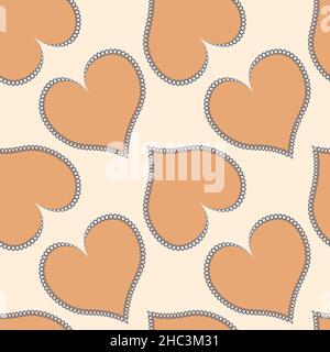 Illustration - Seamless pattern on a square background - hearts made of fabric, patchwork sewing. Design element of books, notebooks, postcards, interior items. Wallpapers, textiles, packaging, background for a website, mobile application or blog. love, valentine, lovers, holiday, textiles, patchwork, patchwork Stock Vector