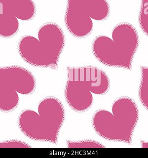 Illustration - Seamless pattern on a square background - hearts made of fabric, patchwork sewing. Design element of books, notebooks, postcards, interior items. Wallpapers, textiles, packaging, background for a website, mobile application or blog. love, valentine, lovers, holiday, textiles, patchwork, patchwork Stock Vector