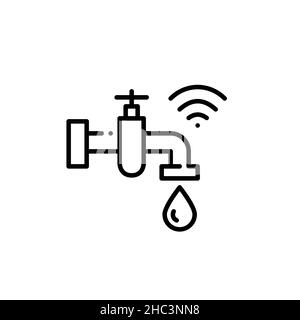 Smart faucet with sensors for water control. Sustainable ecological initiative. Pixel perfect, editable stroke icon Stock Vector
