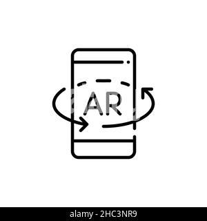 Augmented reality on a smartphone. Pixel perfect, editable stroke icon Stock Vector