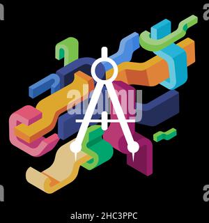 architecture symbol compass drawing tools icon decorative curve vibrant energy graphic art art design illustration Stock Vector