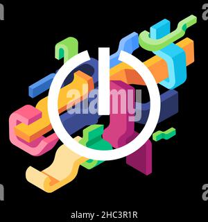 power off symbol switch control concept icon contemporary poly multicolor art futuristic composition art background futuristic design illustration Stock Vector