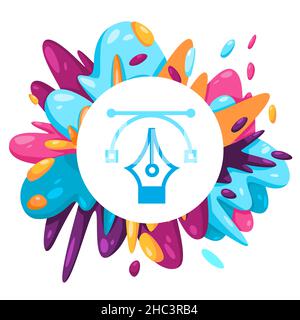 curve vector pen drawing tools designer icon in colorful splat paint liquid splashing ink splash design creative illustration Stock Vector