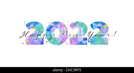 2022 Happy New Year banner. Creative vector typography digits with multicolored spots of paint on a white background. Template for Christmas flyer, greeting card, brochure. Stock Vector
