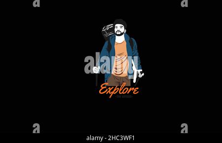explore the unseen man adventure outdoor monogram text vector template Stock Vector