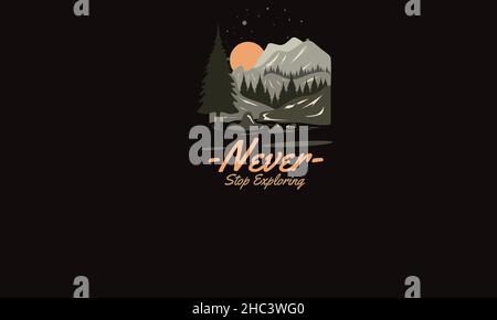 never stop learning adventure outdoor monogram text vector template Stock Vector
