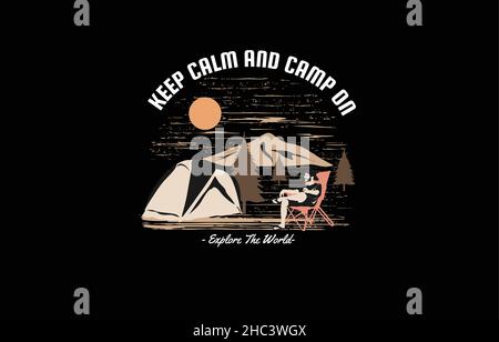 keep calm and camp on explore the world adventure outdoor monogram text vector template Stock Vector