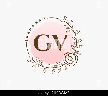 GV feminine logo. Usable for Nature, Salon, Spa, Cosmetic and Beauty Logos. Flat Vector Logo Design Template Element. Stock Vector