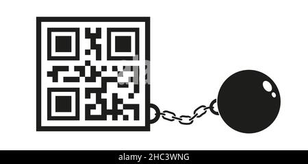 Vector icon of QR code with metal shackles. Vector illustration of digital prison with shackles. Stock Vector