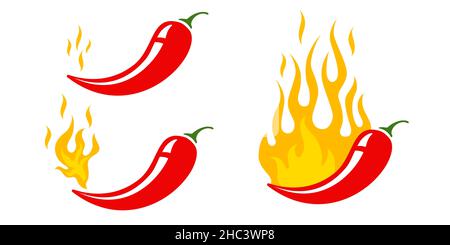 Mild, medium and hot chilli pepper. Vector emblems jalapeno or chilli peppers. Vector icons of Chili pepper. Stock Vector