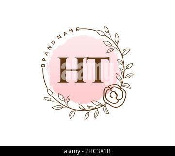 HT feminine logo. Usable for Nature, Salon, Spa, Cosmetic and Beauty Logos. Flat Vector Logo Design Template Element. Stock Vector