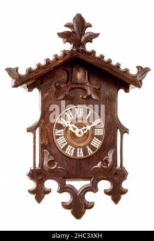 original Black Forest cuckoo clock on a white background, Stock Photo