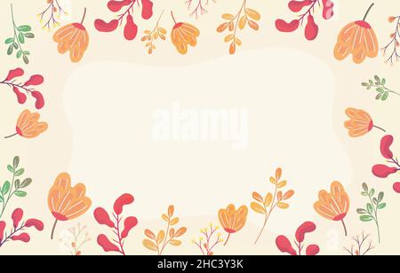 Rectangle Spring Flower Floral Plant Frame Card Vector Decoration Stock Vector