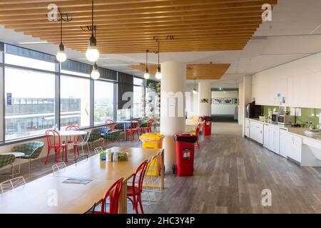 Empty kitchen office area due to covid 19 and directions for workers to stay home and work remotely,Sydney,Australia Stock Photo