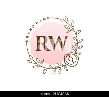 RW feminine logo. Usable for Nature, Salon, Spa, Cosmetic and Beauty Logos. Flat Vector Logo Design Template Element. Stock Vector