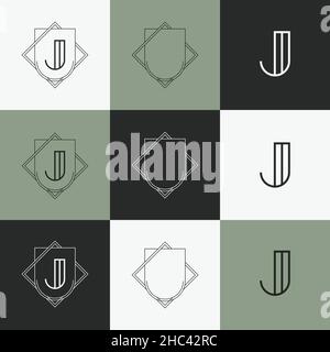 Art Deco letter alphabet frame logo kit set Stock Vector