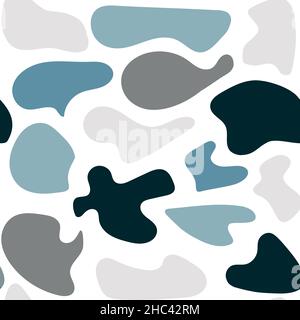 White and blue seamless pattern. Hand drawn various shapes and doodle objects. Abstract contemporary modern trendy vector illustration. Stamp texture. Every pattern is isolated. Vector illustration Stock Vector