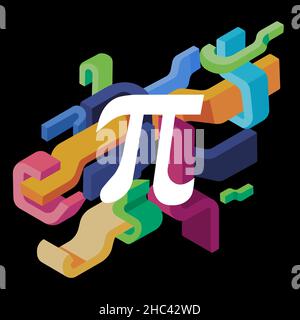 Pi math sign physics mathematical symbol constant equation concept icon contemporary poly multicolor art futuristic composition art background Stock Vector