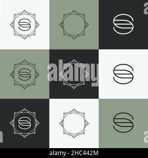 Art Deco letter alphabet frame logo kit set Stock Vector
