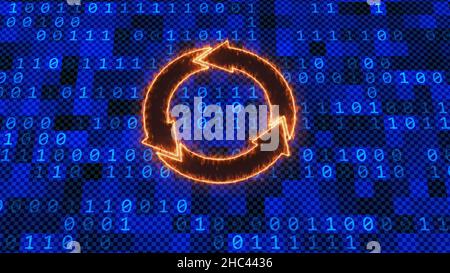 Digital screen abstract graphic background - burning update sign over binary code on mosaic of square elements with random changed colors Stock Photo