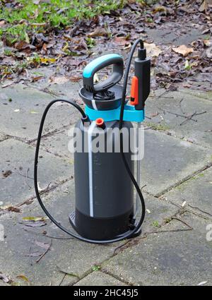 Pesticide sprayer, small and portable, waiting to be used Stock Photo