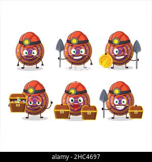 miners orange spiral gummy candy cute mascot character wearing helmet. Vector illustration Stock Vector