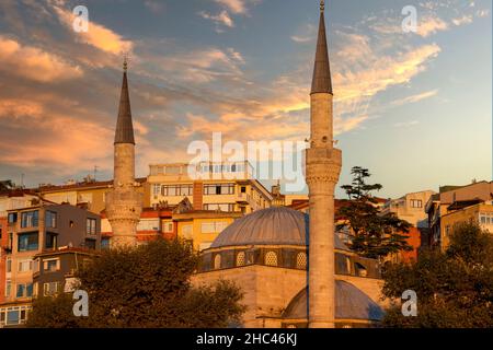 Mihrimah Sultan Mosque at sunset in Istanbul, Turkey. Stock Photo