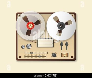 Vintage turntable tape recorder. Bobbin media device Stock Vector