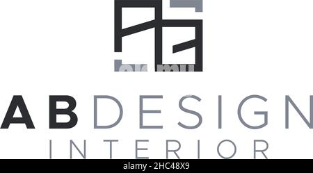Flat initial AB DESIGN INTERIOR deep logo design Stock Vector