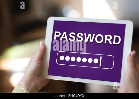 Tablet screen displaying a password concept Stock Photo