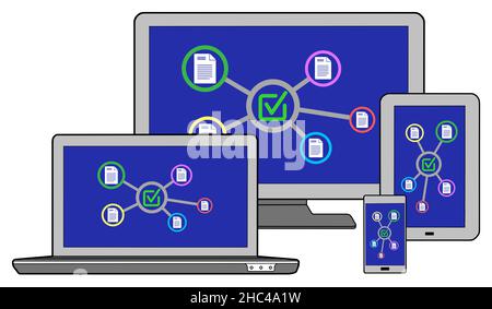 Validation concept shown on different information technology devices Stock Photo